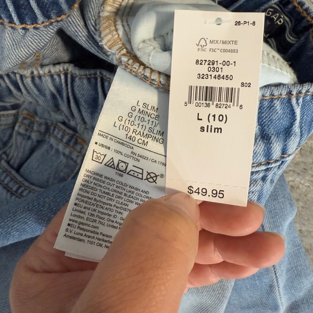 Gap Kids High Rise Easy Barrel Jeans, Slim 10, Medium Wash 827291 - Picture 4 of 6